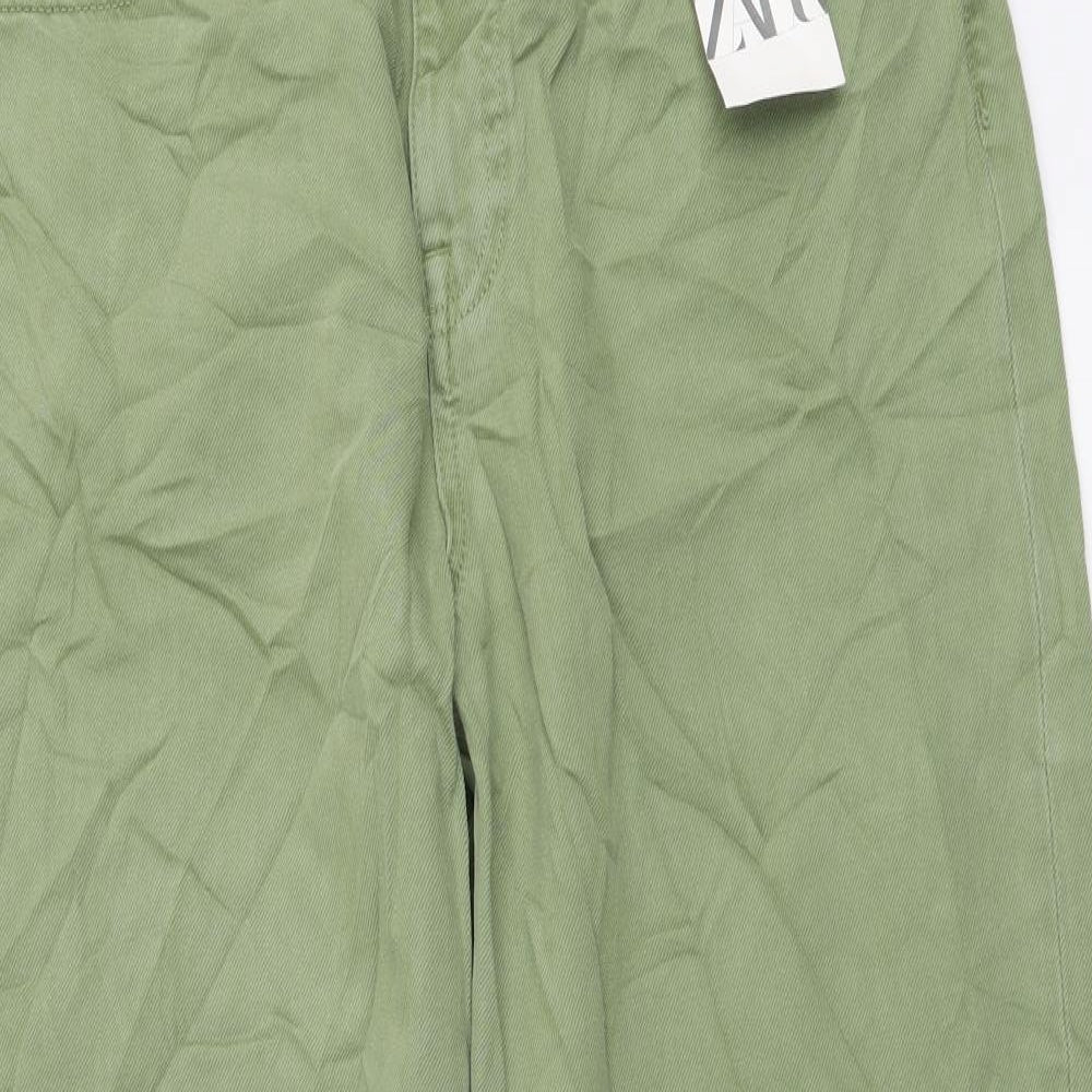 Zara Womens Green Cotton Wide-Leg Jeans Size 18 L27 in Regular Button