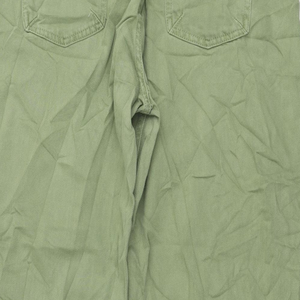 Zara Womens Green Cotton Wide-Leg Jeans Size 18 L27 in Regular Button