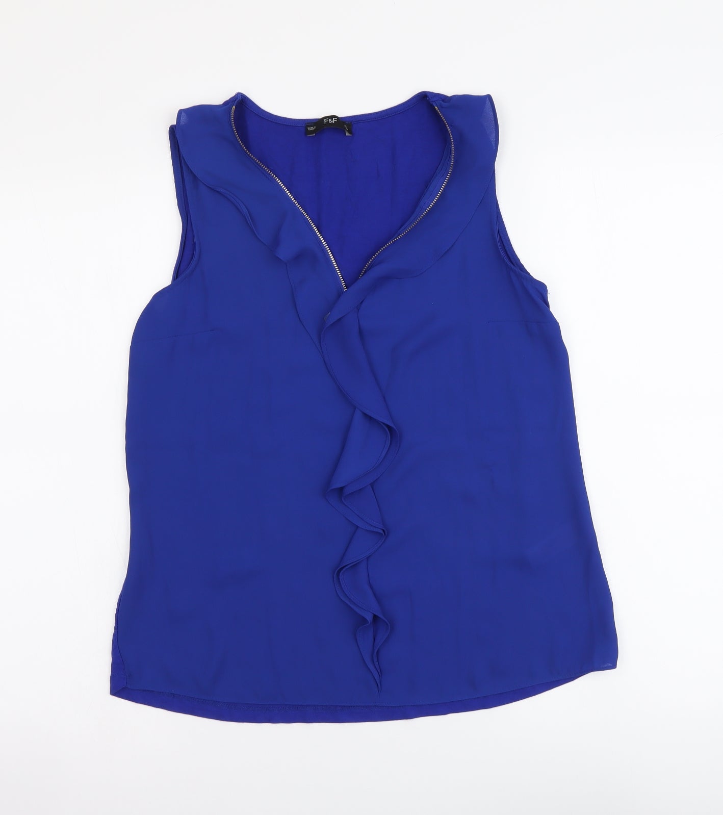 F&F Womens Blue Polyester Basic Blouse Size 8 V-Neck