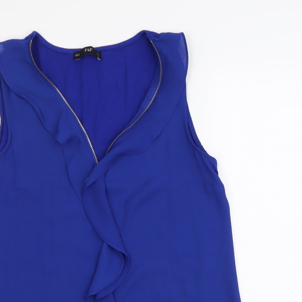 F&F Womens Blue Polyester Basic Blouse Size 8 V-Neck