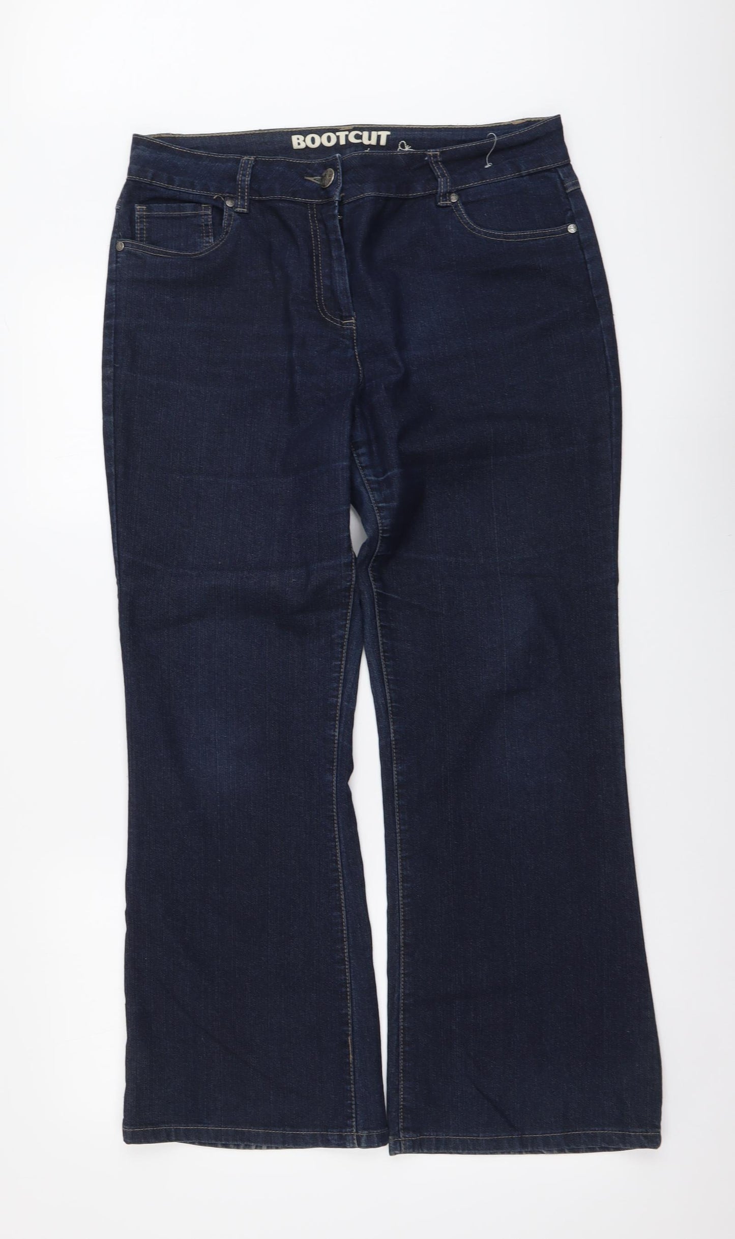 Debenhams Womens Blue Cotton Bootcut Jeans Size 14 L29 in Regular Button