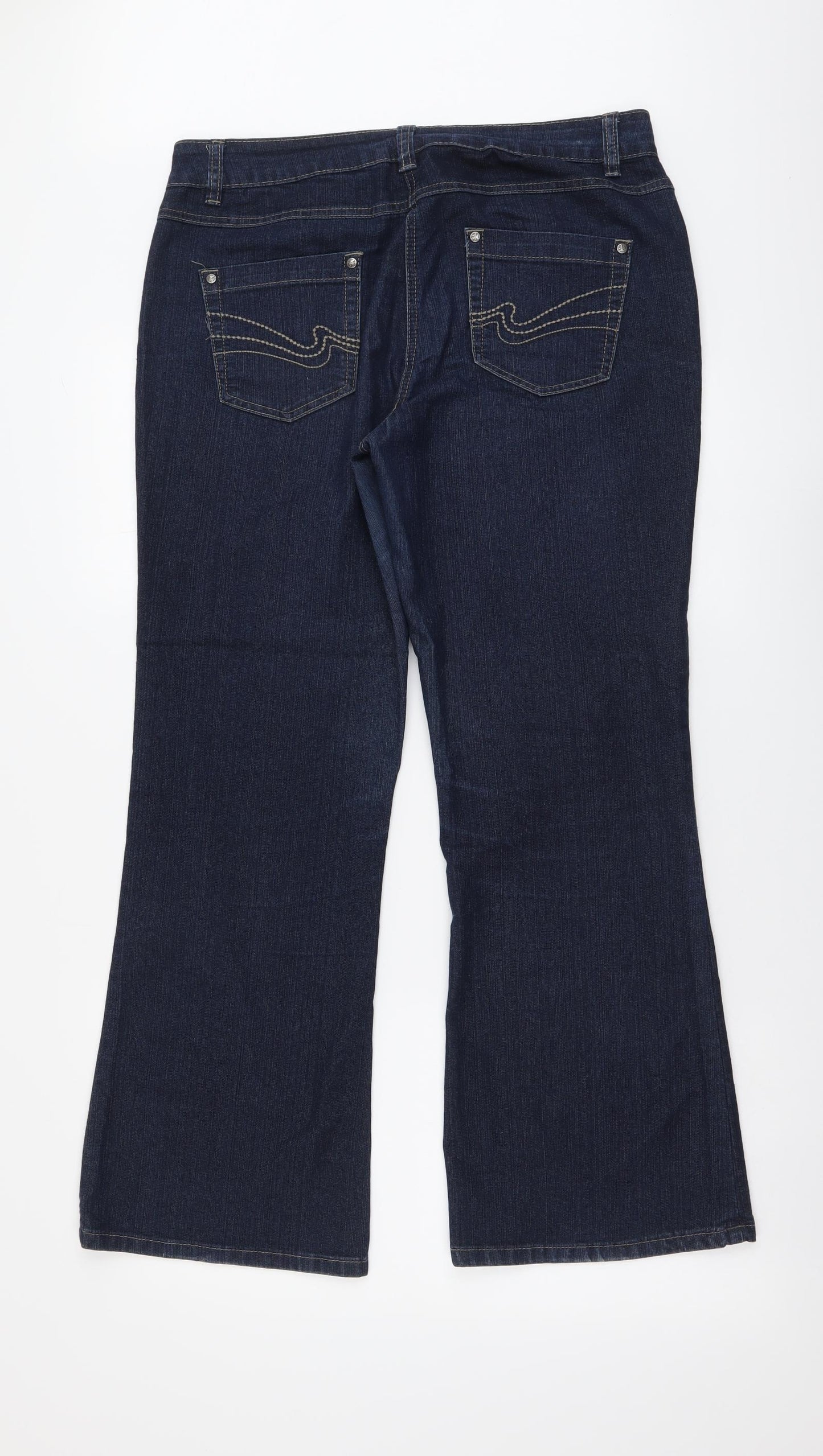Debenhams Womens Blue Cotton Bootcut Jeans Size 14 L29 in Regular Button
