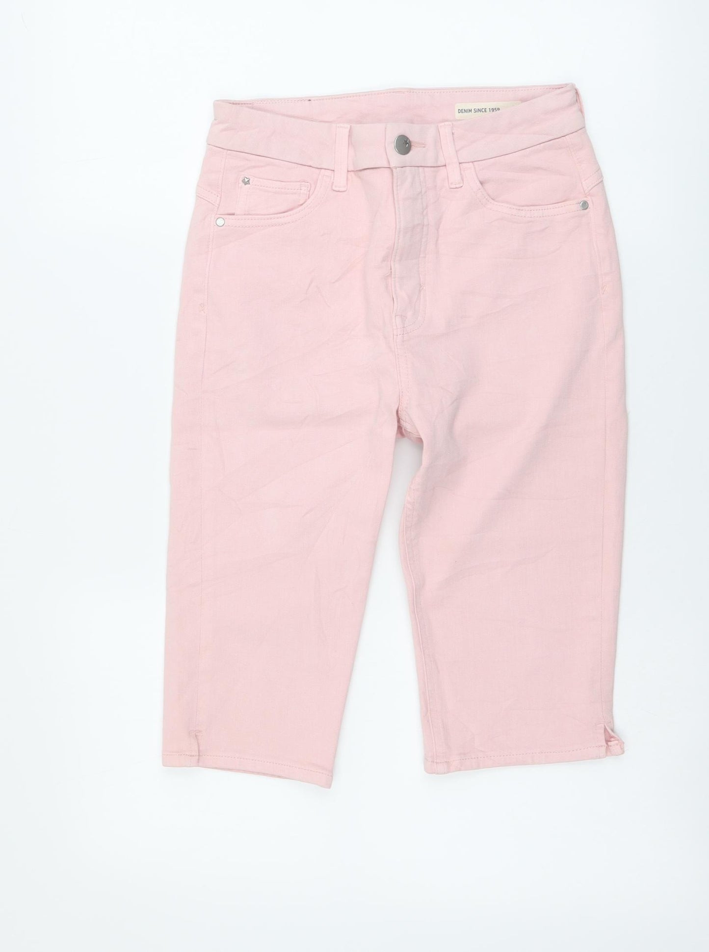 Marks and Spencer Womens Pink Cotton Biker Shorts Size 8 L14 in Regular Button