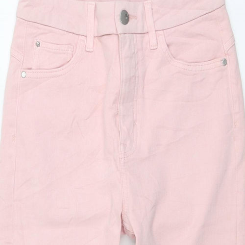 Marks and Spencer Womens Pink Cotton Biker Shorts Size 8 L14 in Regular Button