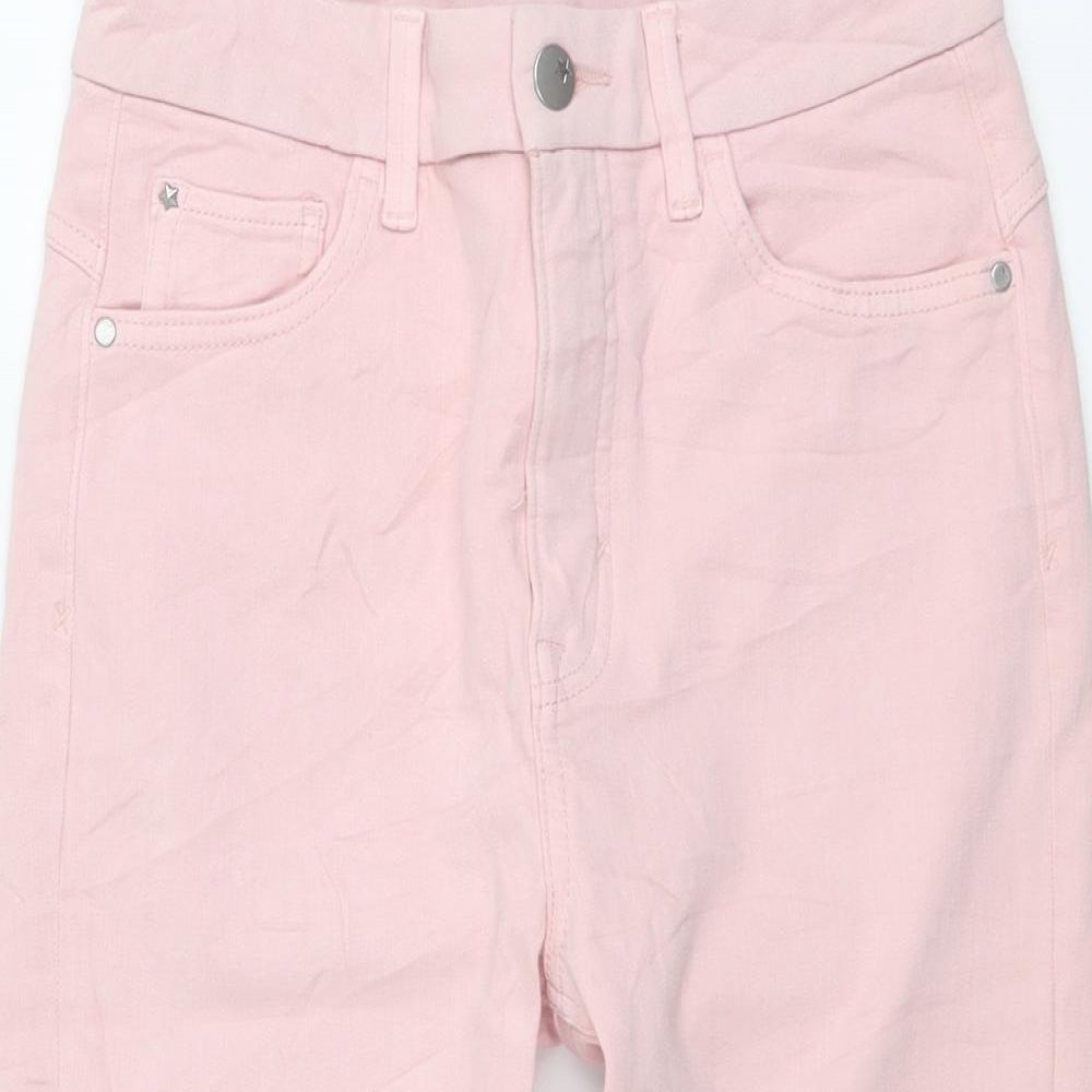 Marks and Spencer Womens Pink Cotton Biker Shorts Size 8 L14 in Regular Button