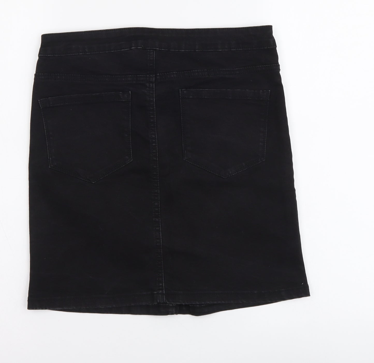 Denim & Co. Womens Black Cotton Mini Skirt Size 12 Button