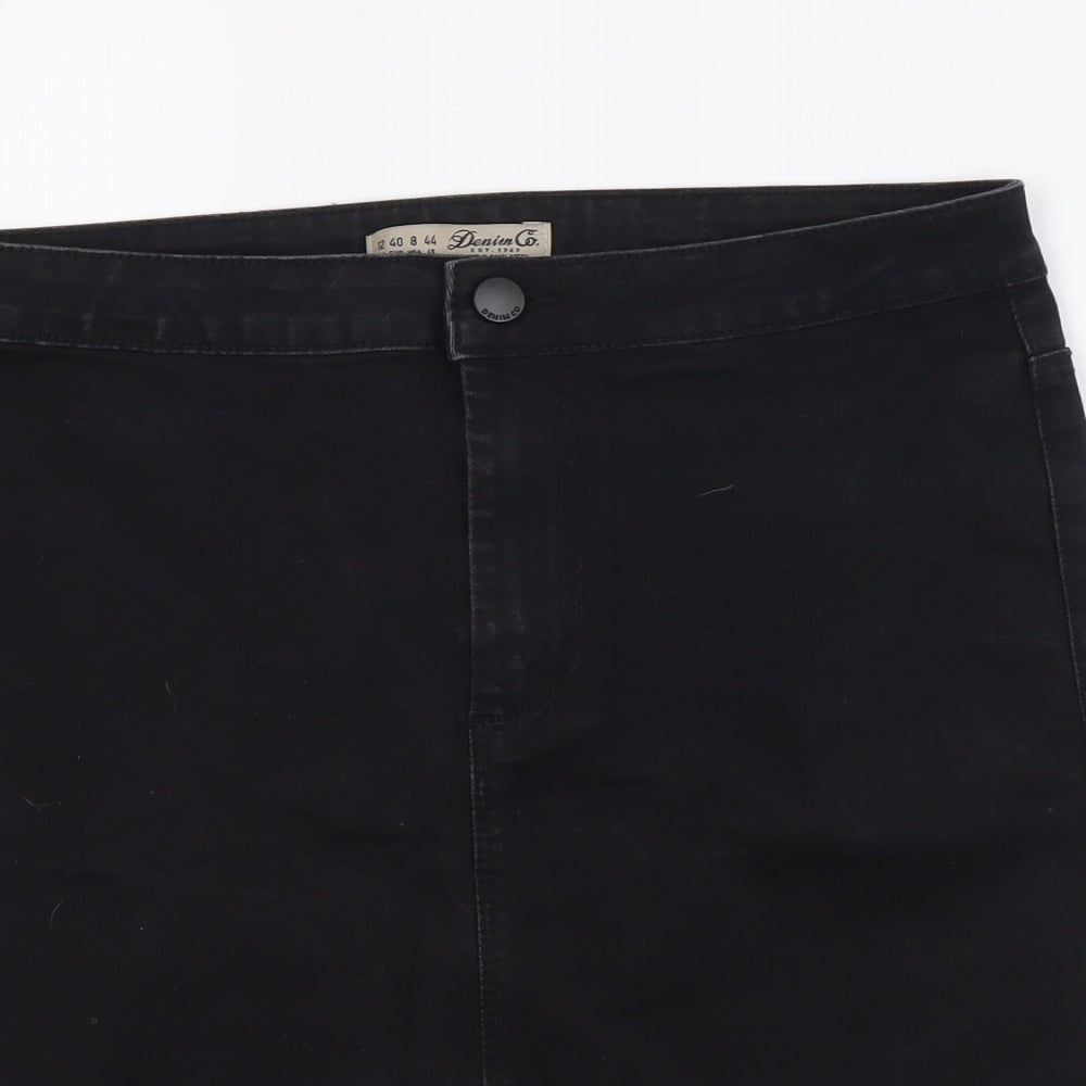 Denim & Co. Womens Black Cotton Mini Skirt Size 12 Button