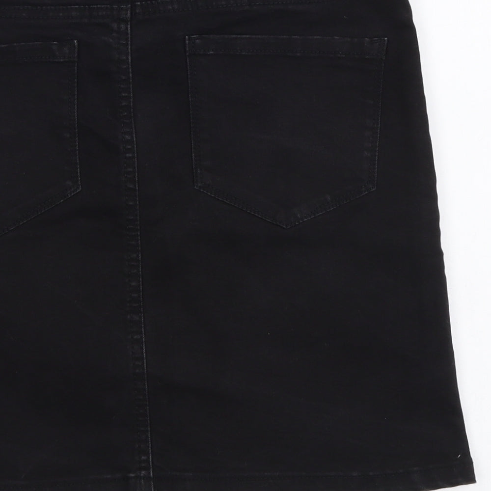 Denim & Co. Womens Black Cotton Mini Skirt Size 12 Button