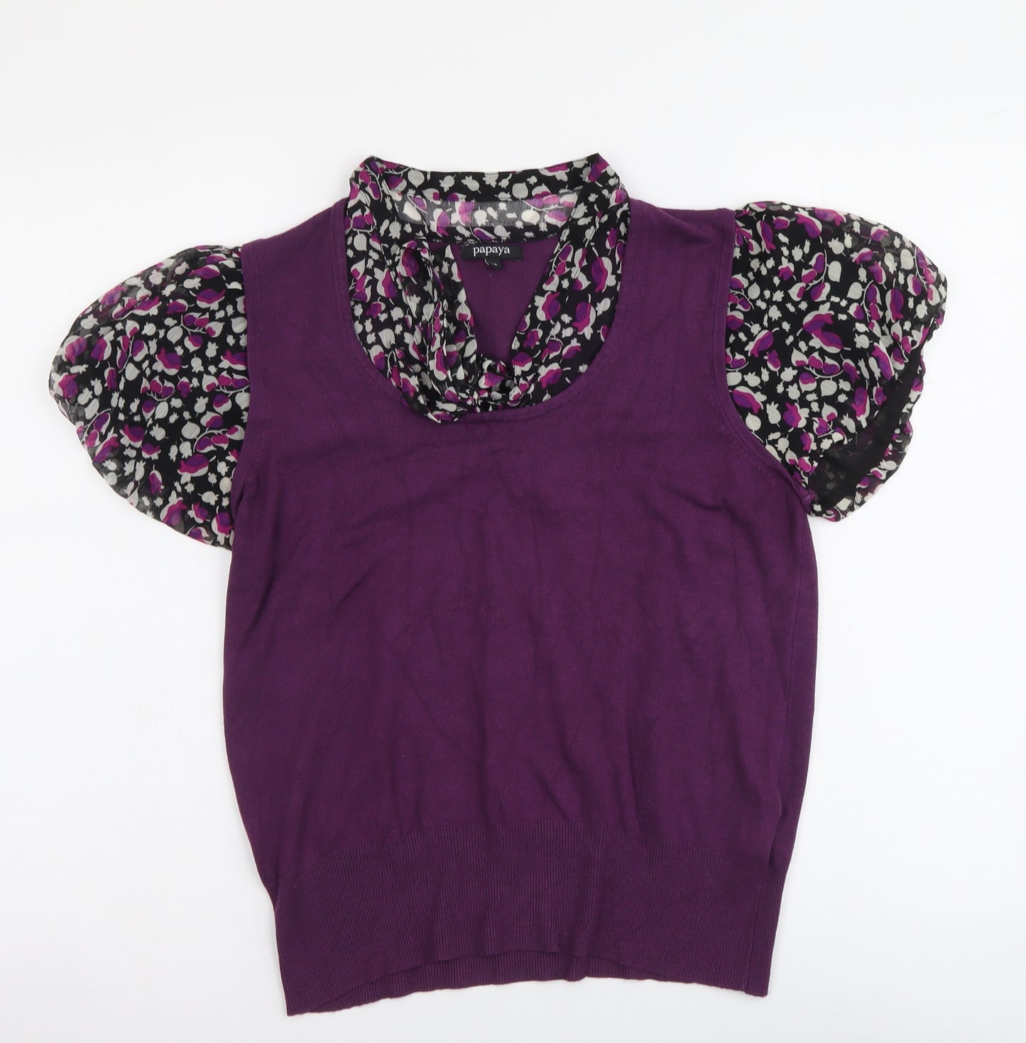 Papaya Womens Purple V-Neck Geometric Viscose Pullover Jumper Size 14