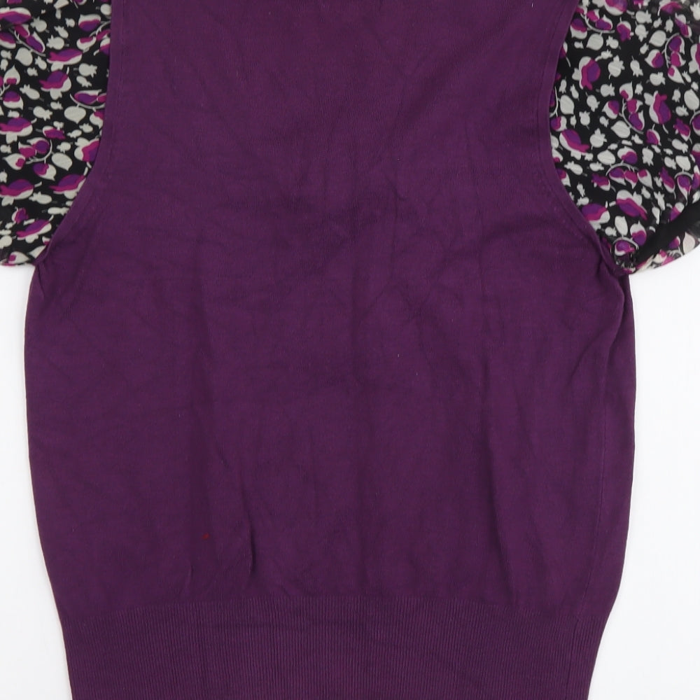 Papaya Womens Purple V-Neck Geometric Viscose Pullover Jumper Size 14