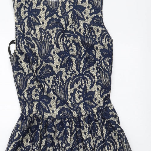 Atmosphere Womens Beige Floral Polyester A-Line Size 8 Round Neck Zip