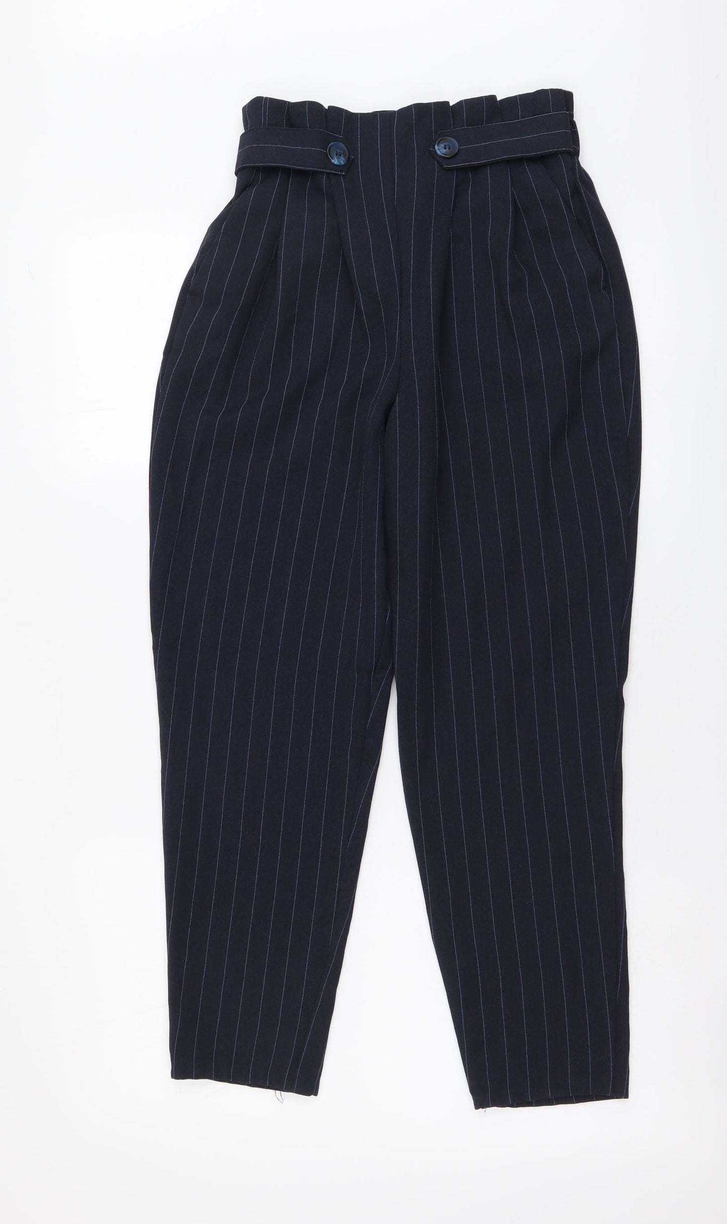 TU Womens Blue Striped Polyester Chino Trousers Size 8 L25 in Regular Drawstring