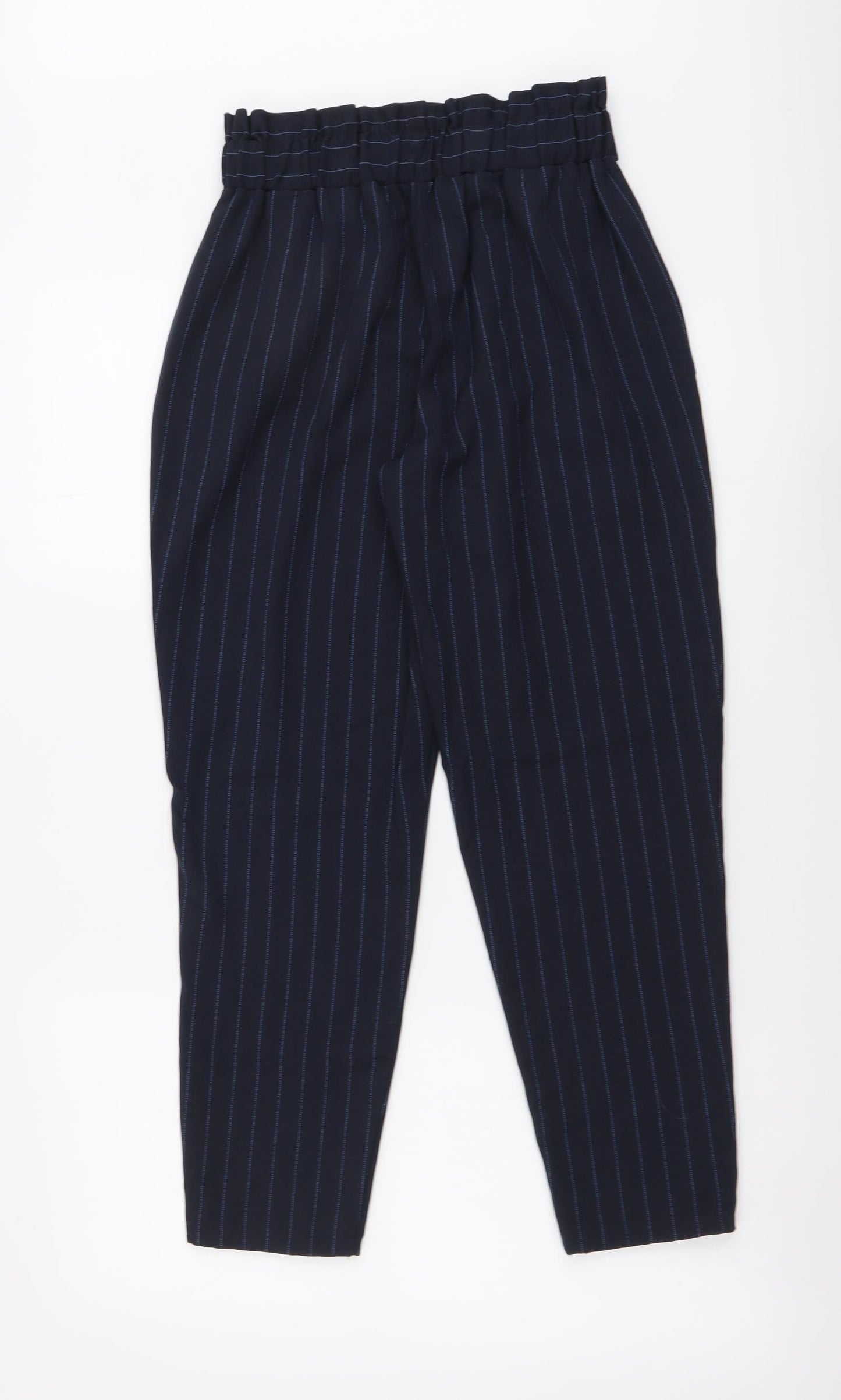 TU Womens Blue Striped Polyester Chino Trousers Size 8 L25 in Regular Drawstring