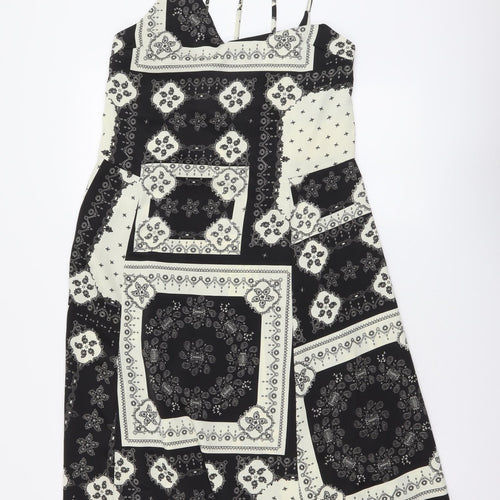 Topshop Womens Brown Geometric Polyester A-Line Size 8 V-Neck Pullover