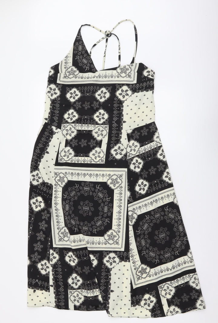 Topshop Womens Brown Geometric Polyester A-Line Size 8 V-Neck Pullover