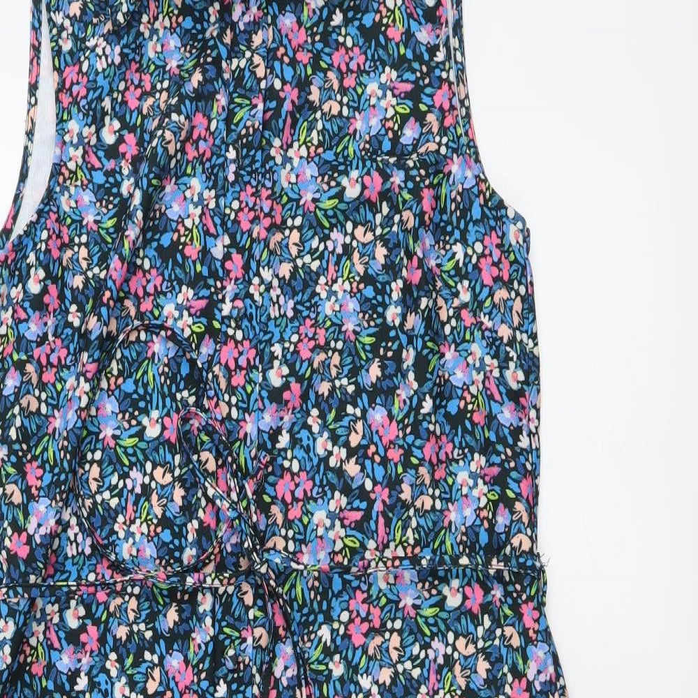 Lipsy Womens Blue Floral Polyester Shirt Dress Size 8 Collared Button