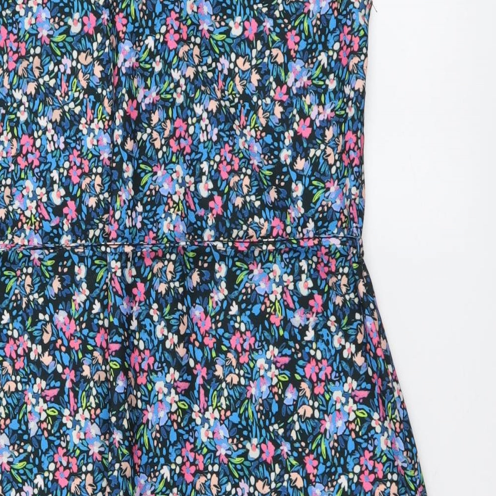 Lipsy Womens Blue Floral Polyester Shirt Dress Size 8 Collared Button