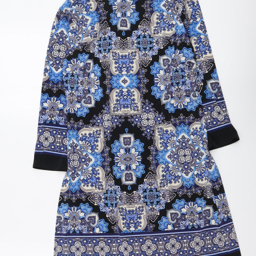 Atmosphere Womens Blue Geometric Polyester Mini Size 8 Boat Neck Pullover
