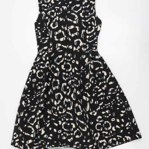 H&M Womens Black Animal Print Polyester A-Line Size S Round Neck Zip - Leopard skin pattern