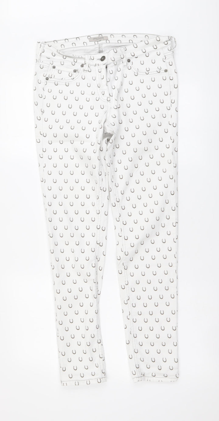 Great Plains Womens White Geometric Cotton Skinny Jeans Size 12 L29 in Regular Button