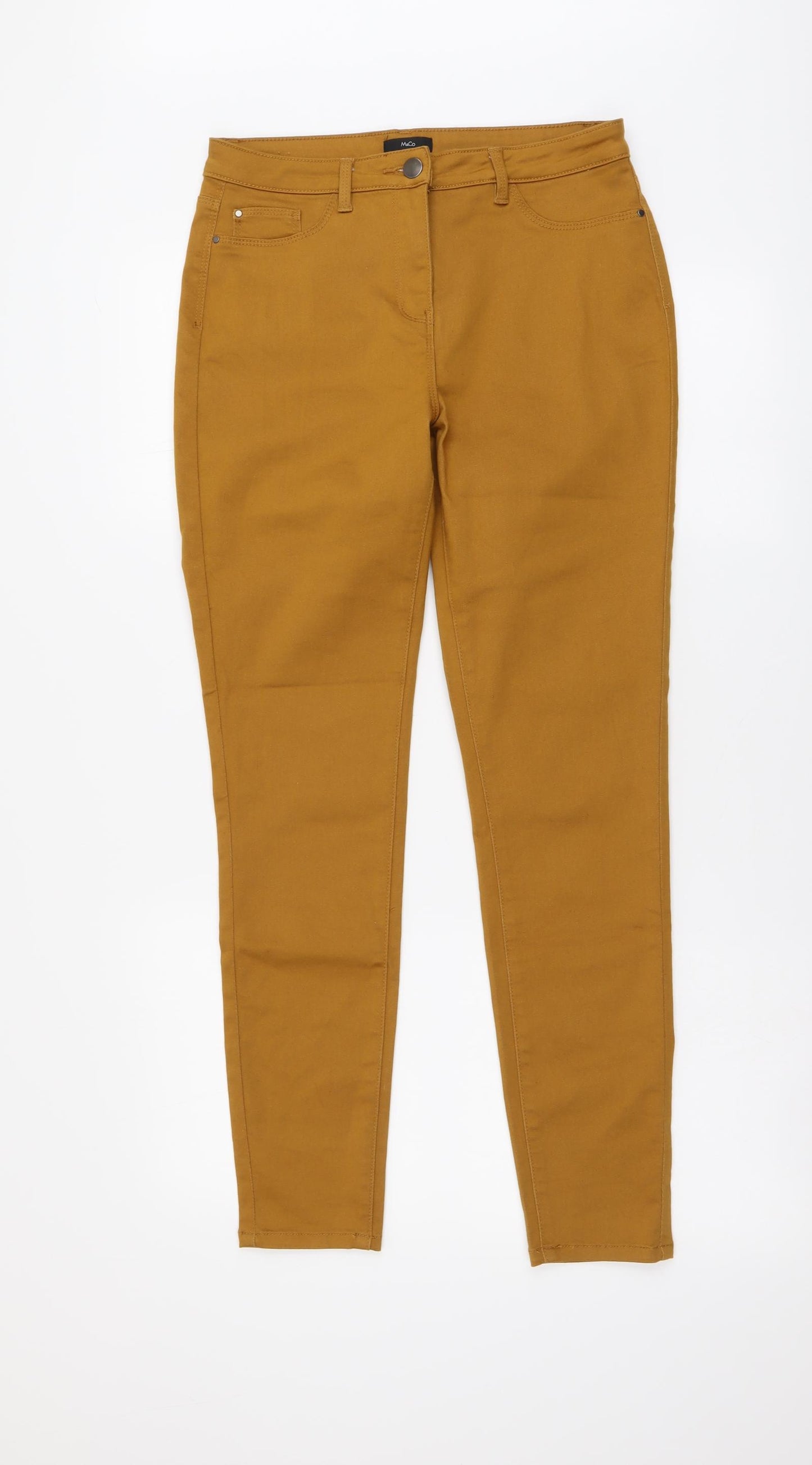 M&Co Womens Yellow Cotton Skinny Jeans Size 12 L28 in Regular Button