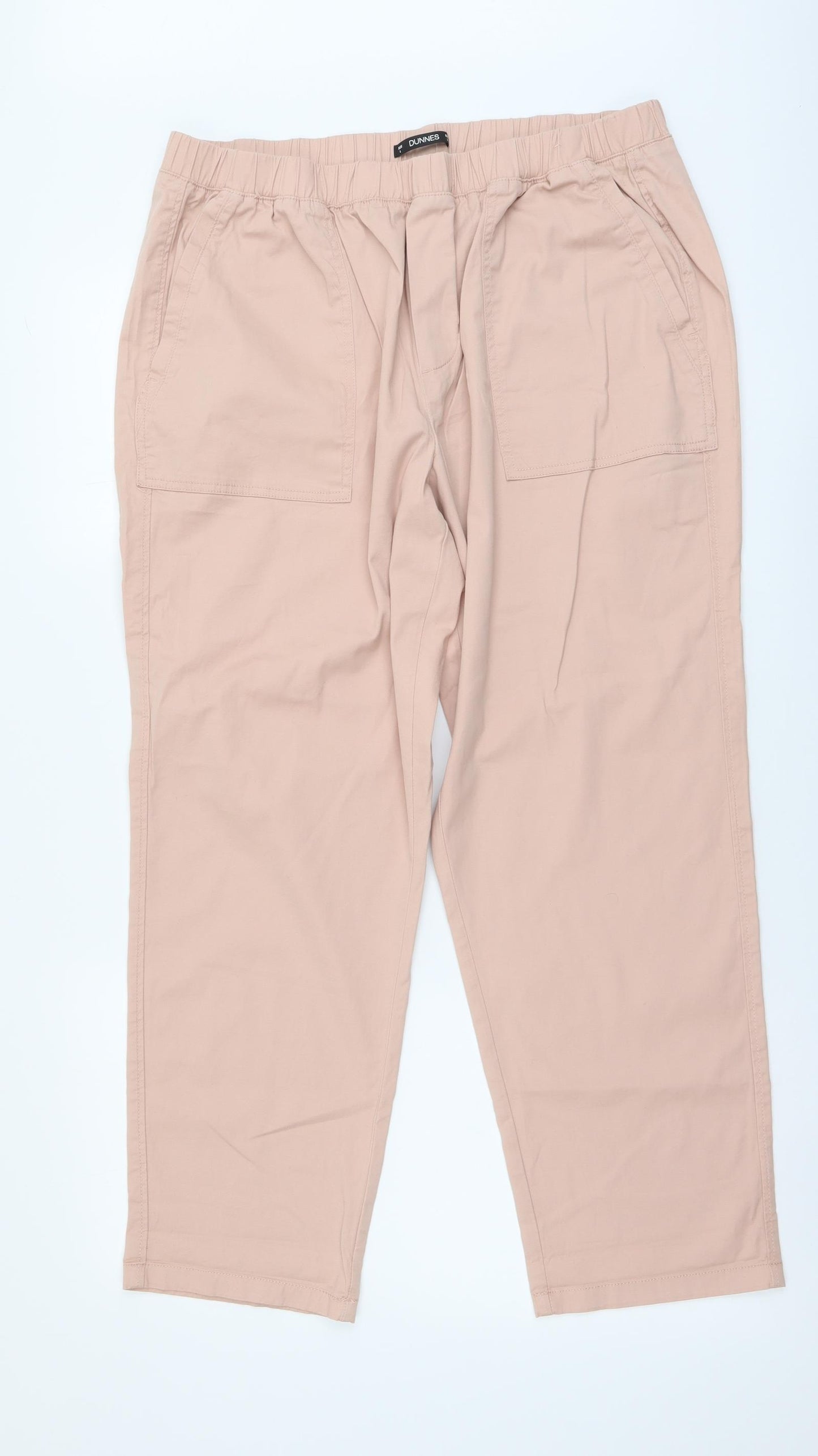 Dunnes Stores Womens Pink Cotton Trousers Size L L27 in Regular Drawstring