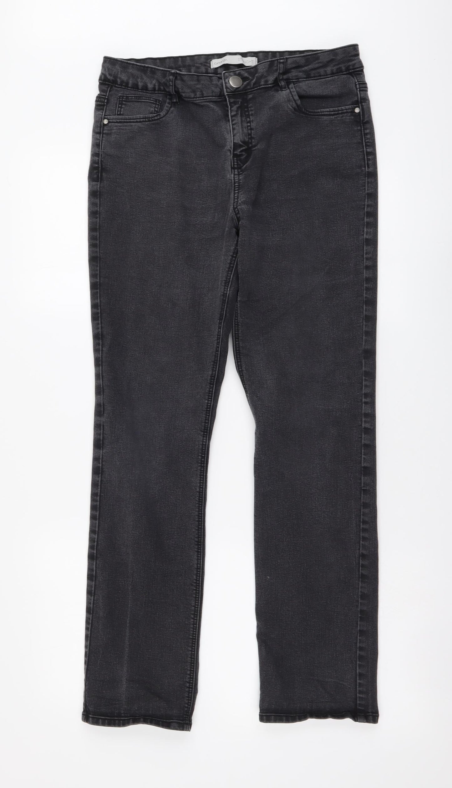 George Womens Grey Cotton Straight Jeans Size 14 L29 in Regular Button