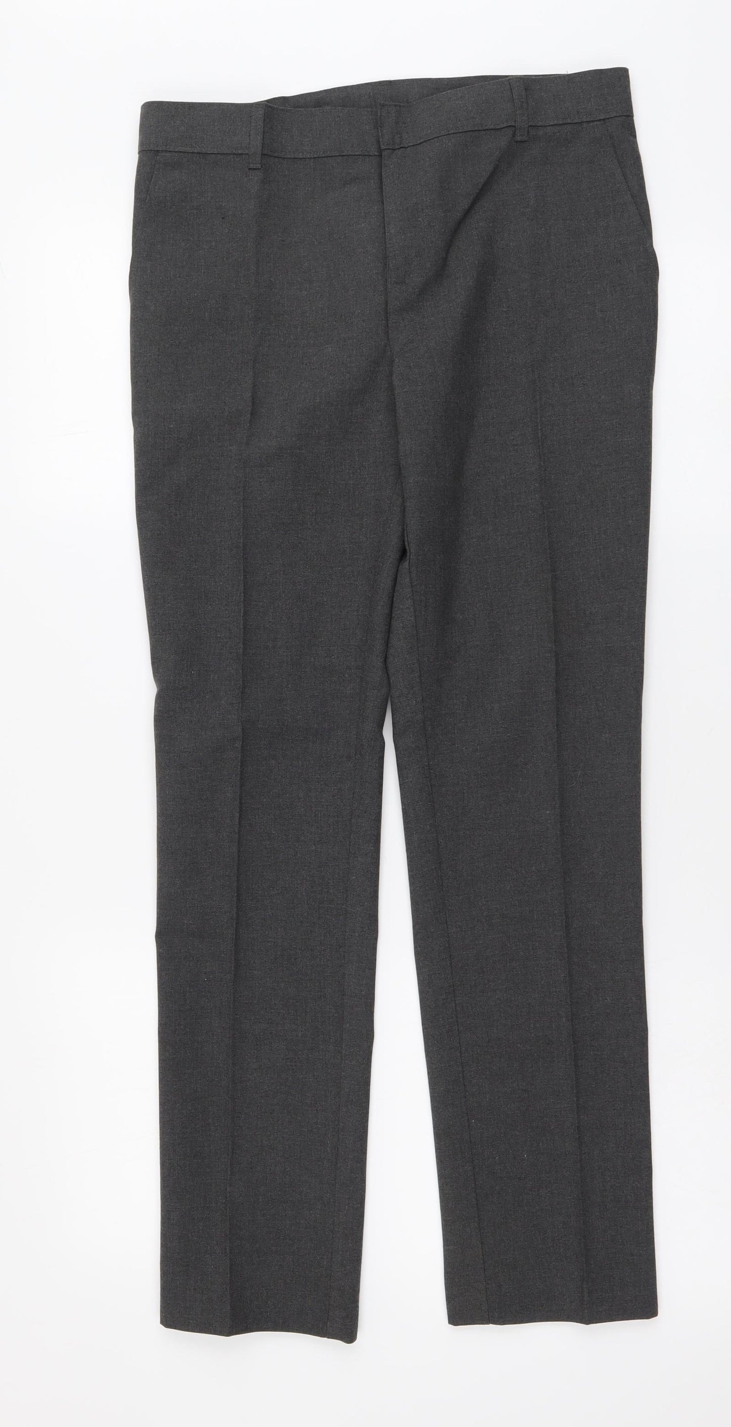 Marks and Spencer Boys Grey Polyester Chino Trousers Size 13-14 Years Regular Button