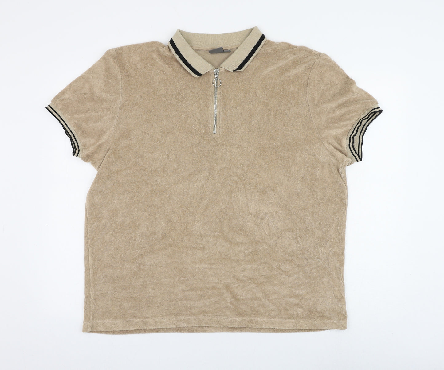 ASOS Mens Brown Cotton T-Shirt Size 2XL Collared - 1/4 Zip