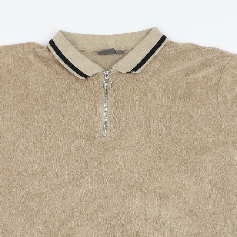 ASOS Mens Brown Cotton T-Shirt Size 2XL Collared - 1/4 Zip