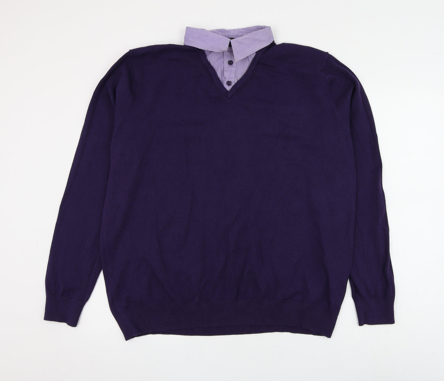 George Mens Purple Collared Cotton Pullover Jumper Size XL