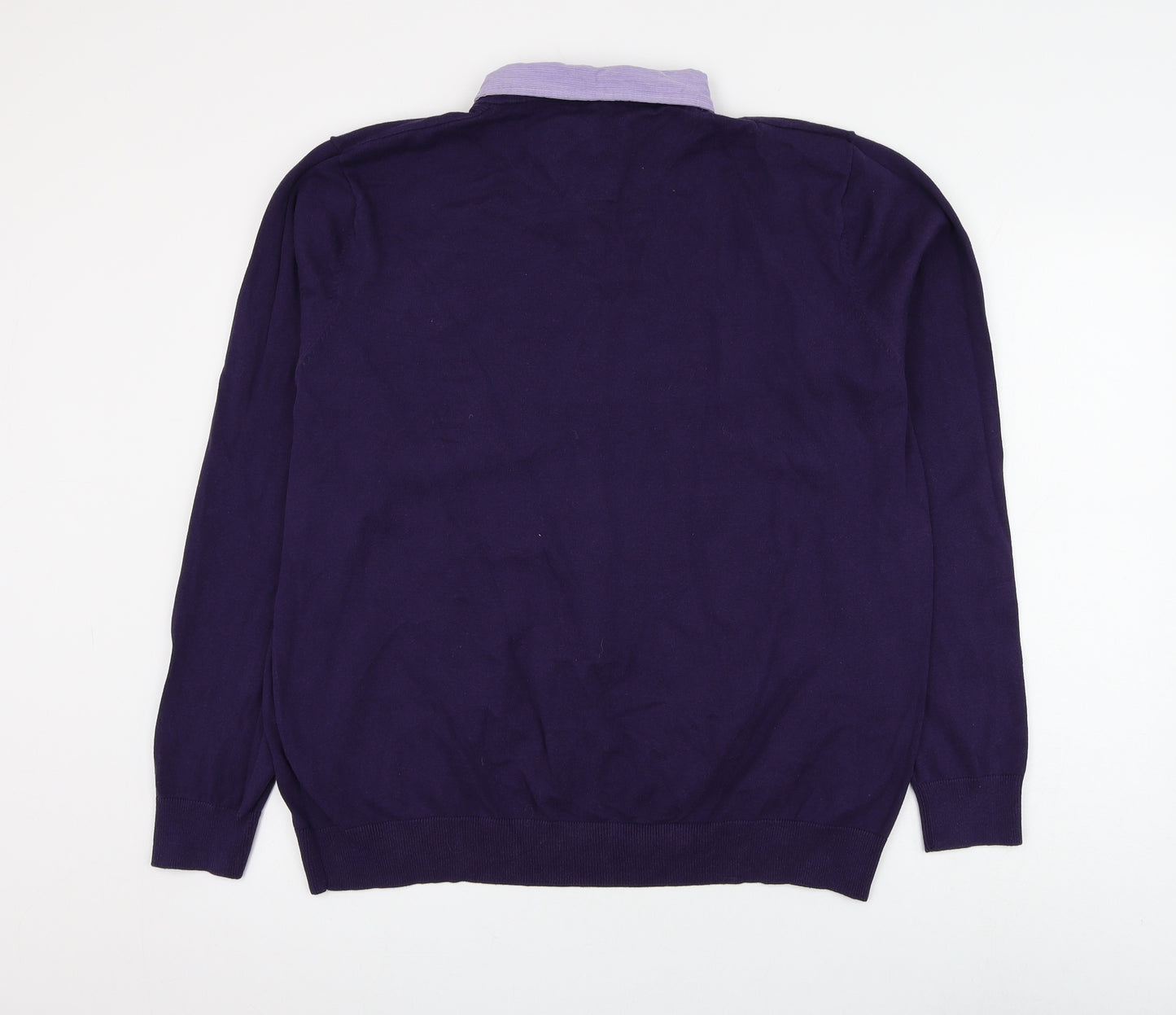 George Mens Purple Collared Cotton Pullover Jumper Size XL