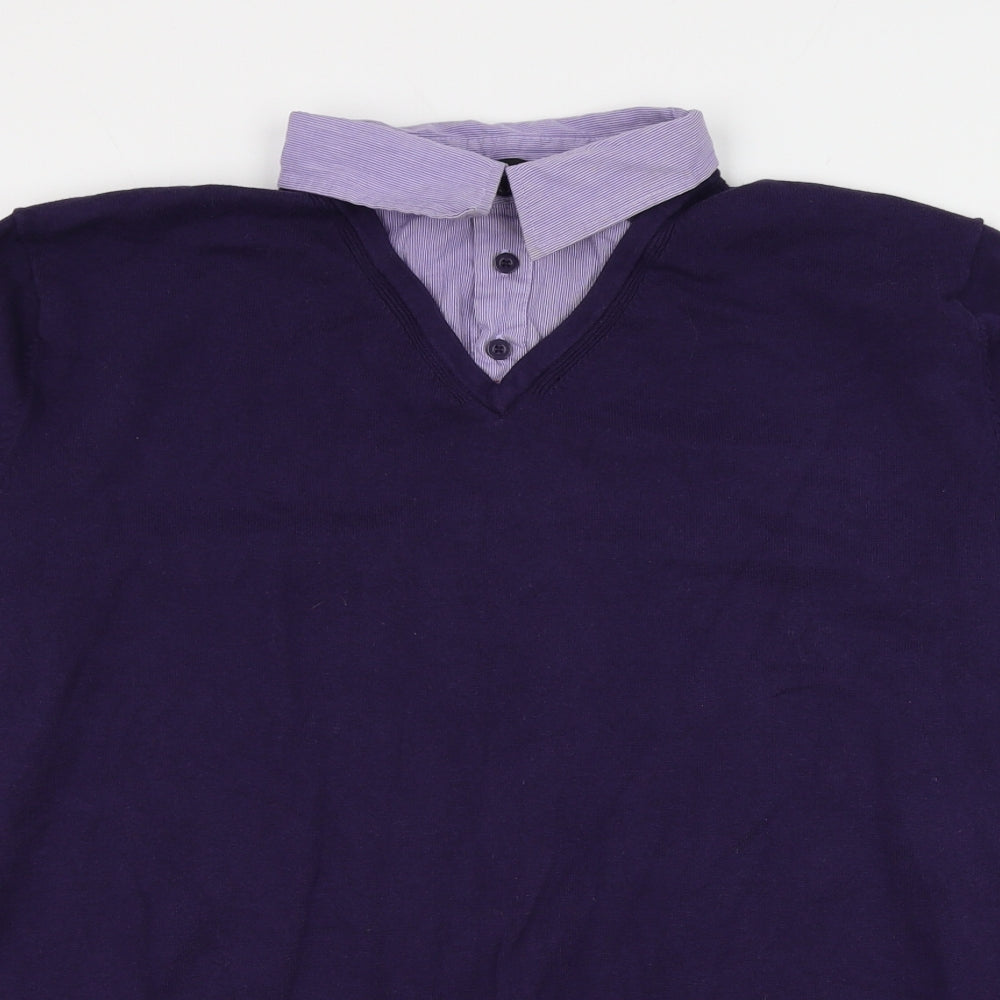 George Mens Purple Collared Cotton Pullover Jumper Size XL