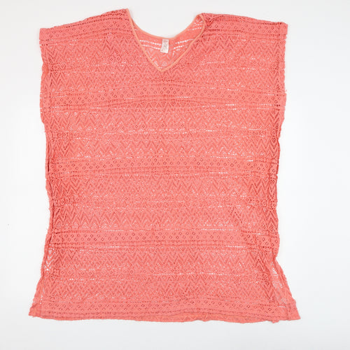 Simply Yours Womens Pink Geometric Cotton Shift Size 12 V-Neck Pullover - Beach Cover