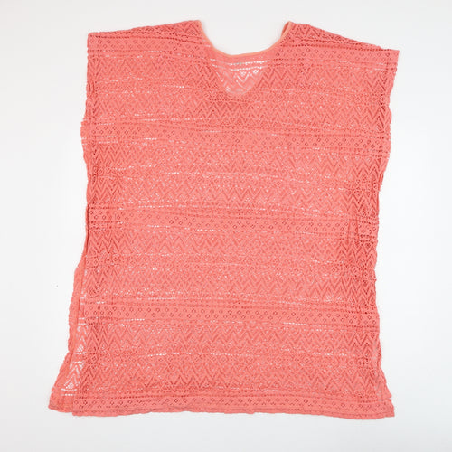Simply Yours Womens Pink Geometric Cotton Shift Size 12 V-Neck Pullover - Beach Cover