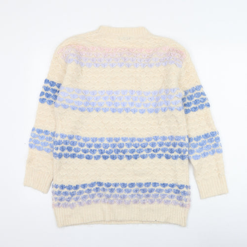 NB Avenue Womens Ivory Round Neck Striped Acrylic Pullover Jumper One Size