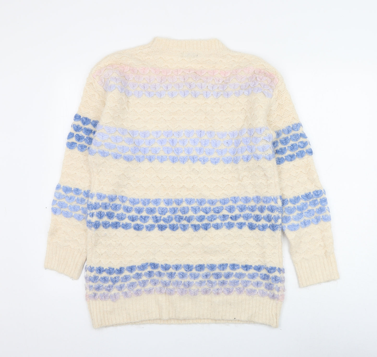 NB Avenue Womens Ivory Round Neck Striped Acrylic Pullover Jumper One Size
