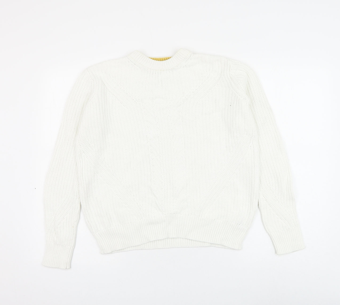 Marks and Spencer Womens White Round Neck Cotton Pullover Jumper Size XS