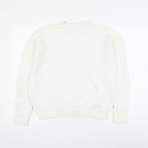 Marks and Spencer Womens White Round Neck Cotton Pullover Jumper Size XS