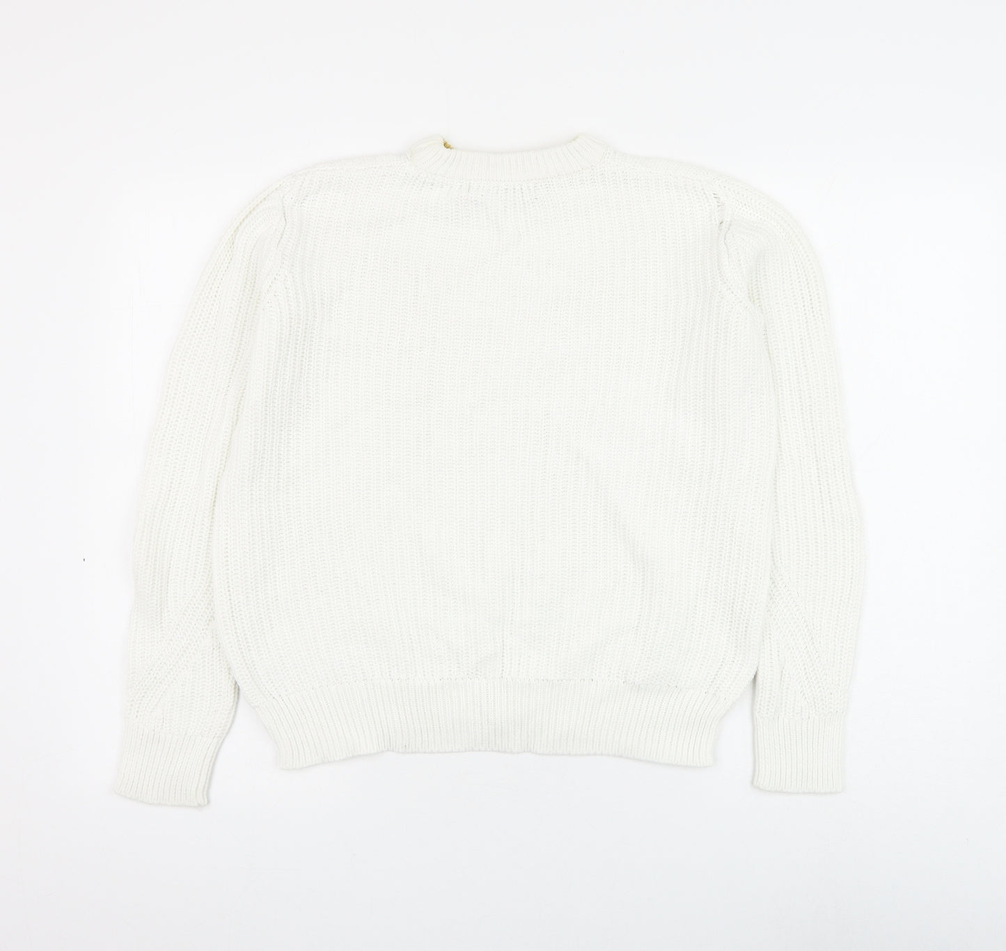Marks and Spencer Womens White Round Neck Cotton Pullover Jumper Size XS