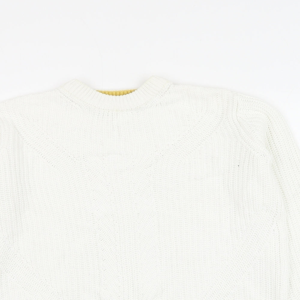 Marks and Spencer Womens White Round Neck Cotton Pullover Jumper Size XS
