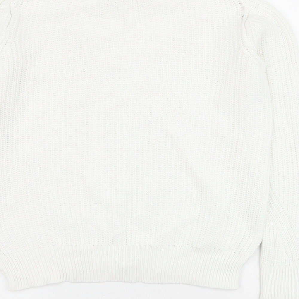 Marks and Spencer Womens White Round Neck Cotton Pullover Jumper Size XS