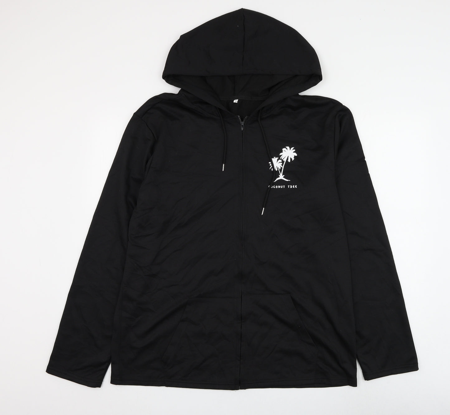 SheIn Mens Black Polyester Full Zip Hoodie Size XL - Coconut Tree