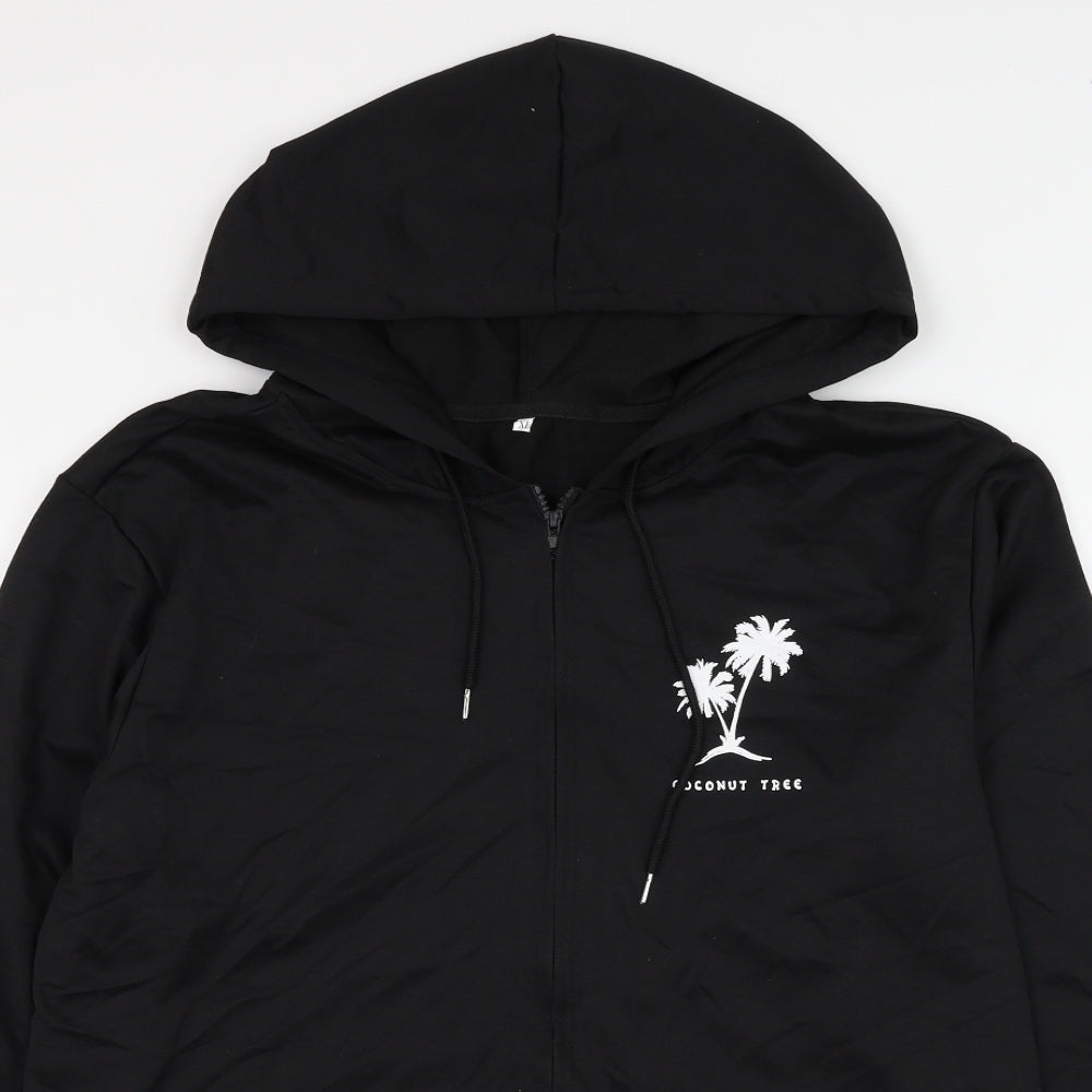 SheIn Mens Black Polyester Full Zip Hoodie Size XL - Coconut Tree