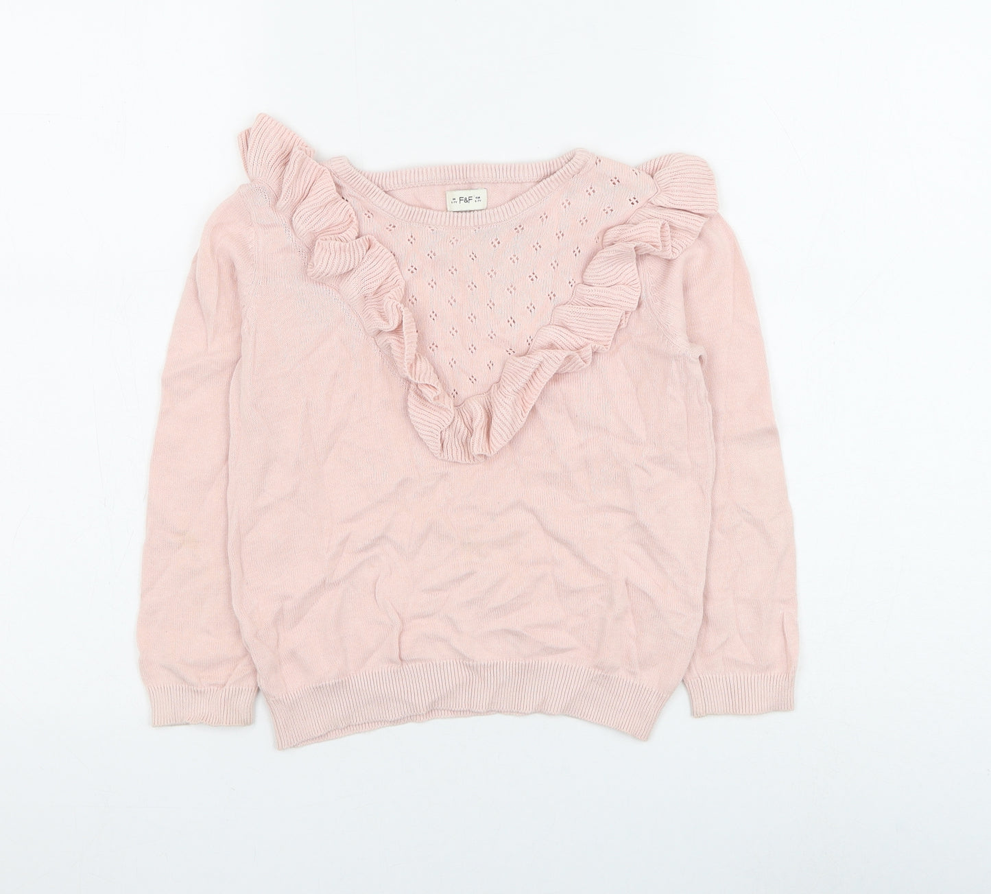 F&F Girls Pink Round Neck Cotton Pullover Jumper Size 6-7 Years Pullover