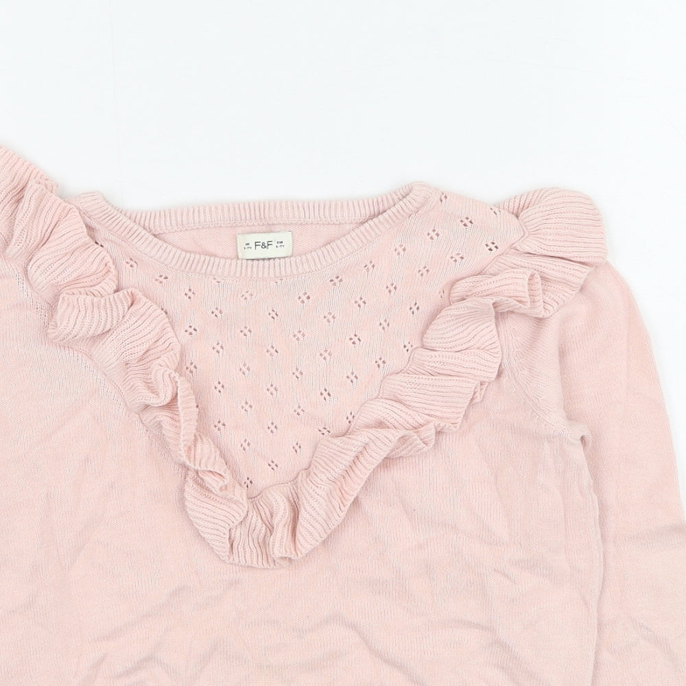 F&F Girls Pink Round Neck Cotton Pullover Jumper Size 6-7 Years Pullover