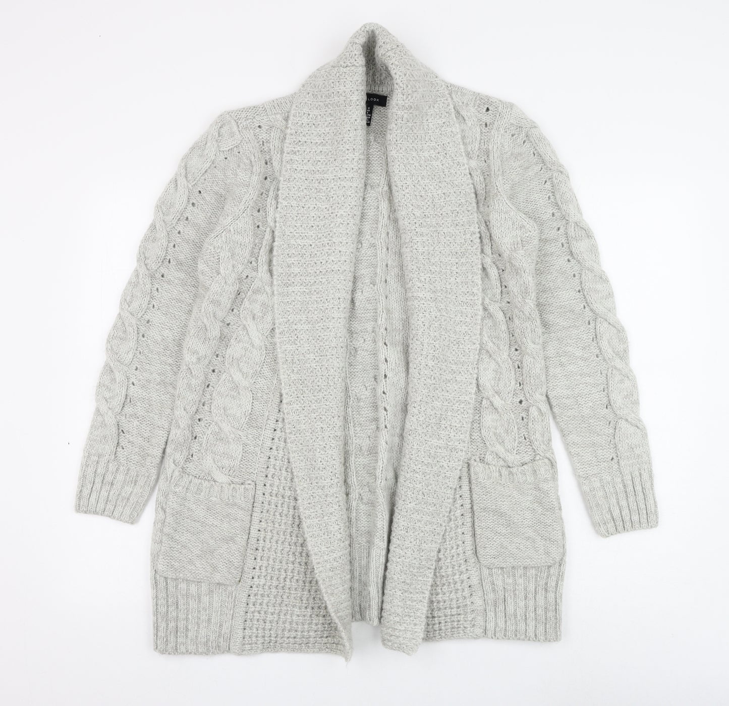 New Look Womens Grey V-Neck Acrylic Cardigan Jumper Size 12