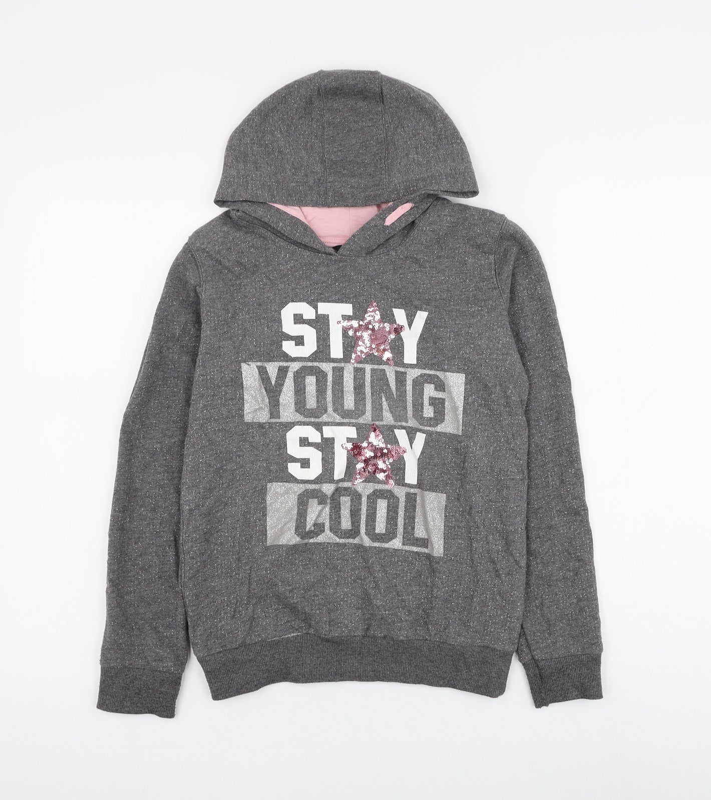 George Girls Grey Polyester Pullover Hoodie Size 11-12 Years Pullover - Stay Young Stay Cool