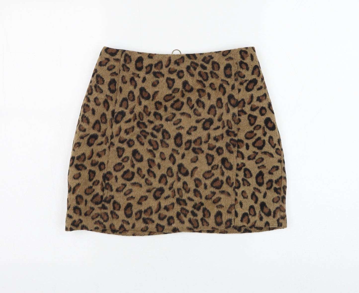 Topshop Womens Brown Animal Print Polyester Mini Skirt Size 8 Zip