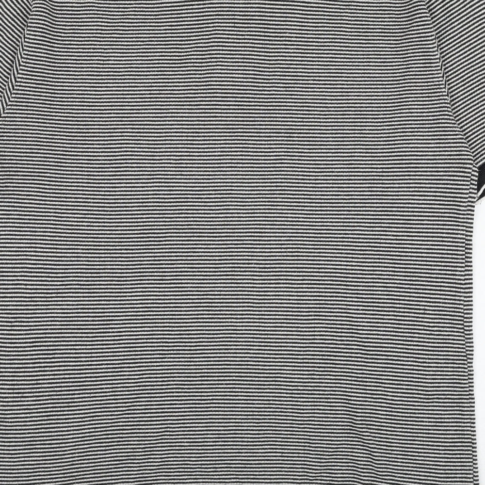 Marks and Spencer Mens Black Striped Cotton Polo Size M Collared Button